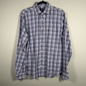 Johnnie-O Medium Blue White Red Plaid Long Sleeve Button Down Shirt‎